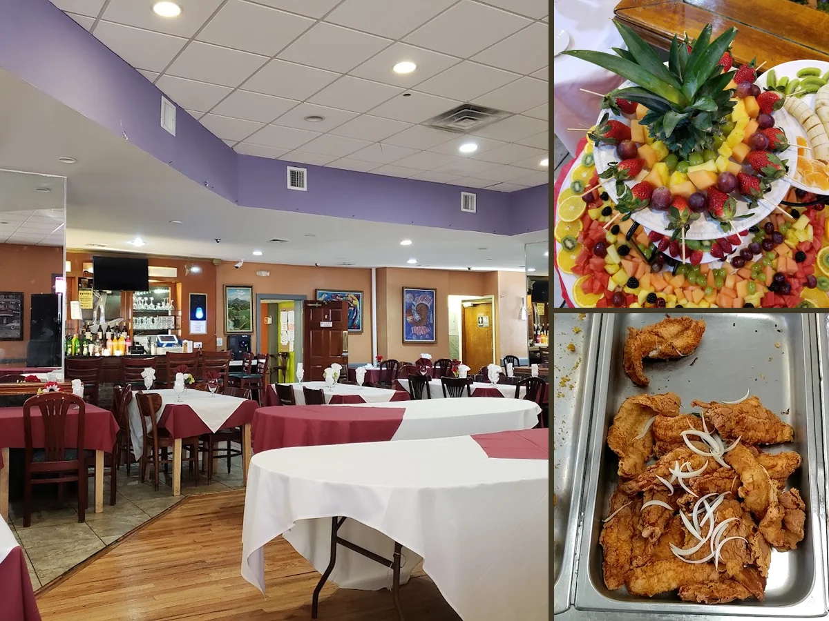 Haitian restaurant dining room with tables and chairs
